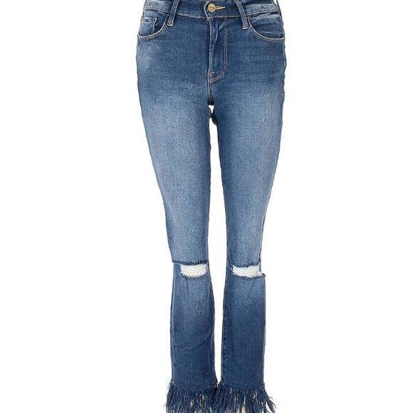 Frame Le Skinny De Jeanne fringe ankle jeans ripped denim distressed 27 4 - Picture 2 of 8